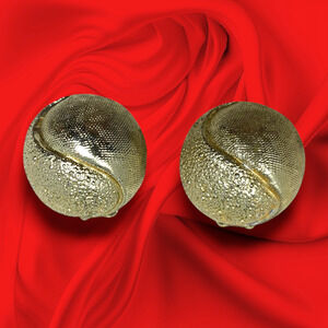 Vintage 1980's Mixed Texture Gold Tone Domed Clip On Earrings Runway Couture